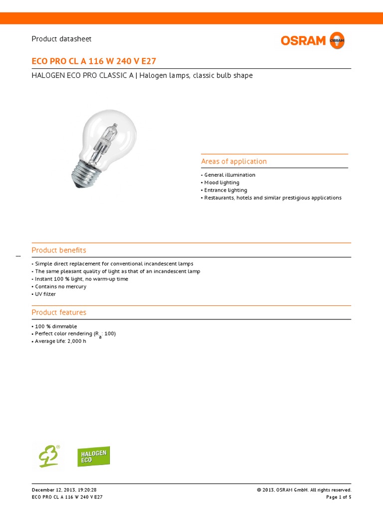 Osram Halogen Lamp Datasheet PDF Incandescent Light Bulb Lighting