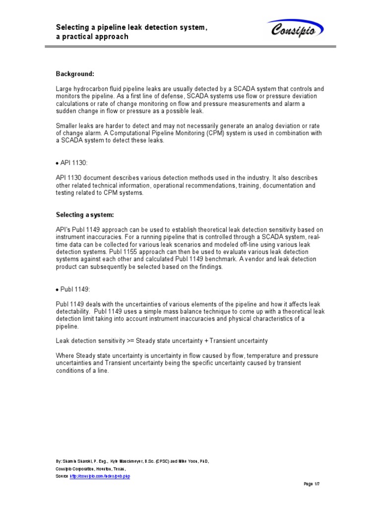 Selecting A Pipeline Leak Detection System PDF Pipeline Transport