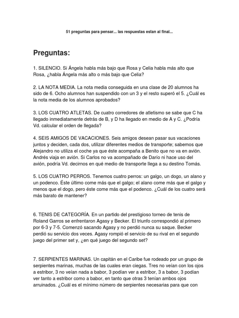 51 Preguntas Para Pensar Logicas Con Respuesta Jugando A Las Cartas Rubio Encontrarás las respuestas en nuestra zona premium y podrás practicar este tema con. 51 preguntas para pensar logicas con