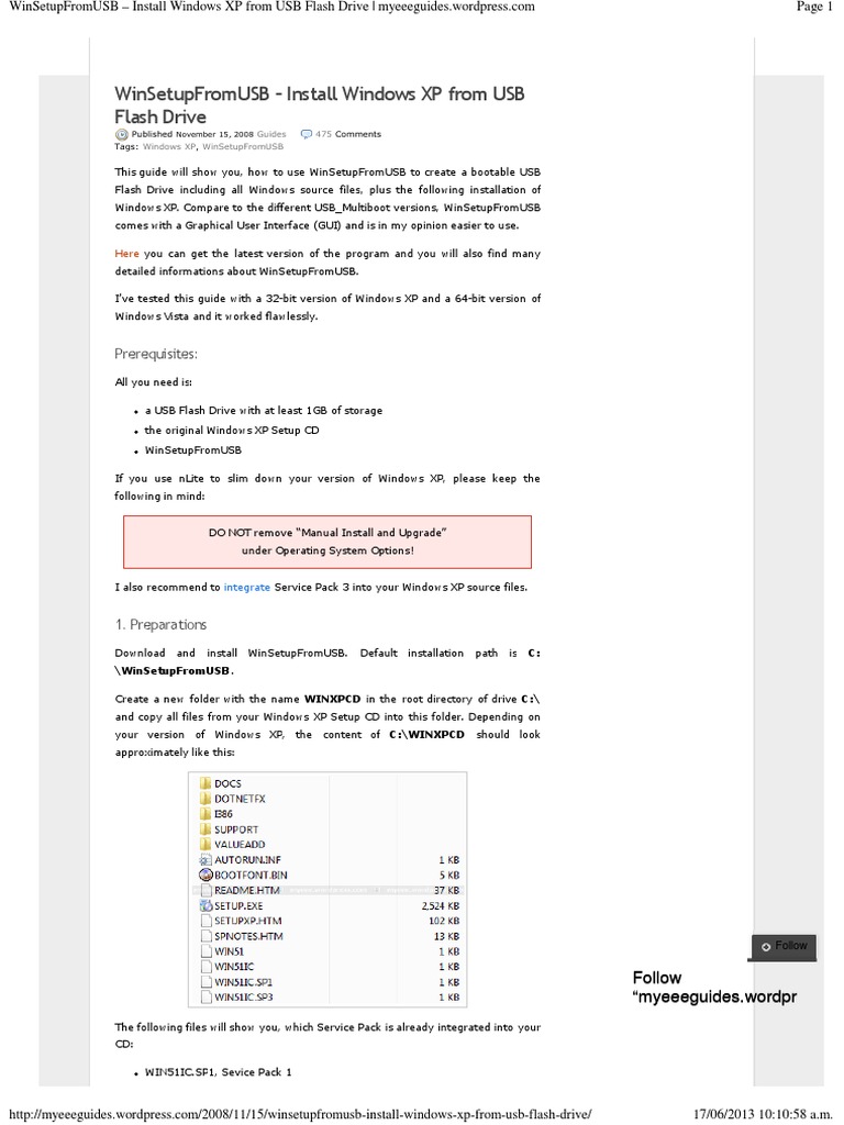 Install Windows XP via USB Guide | PDF | Booting | Usb Flash Drive