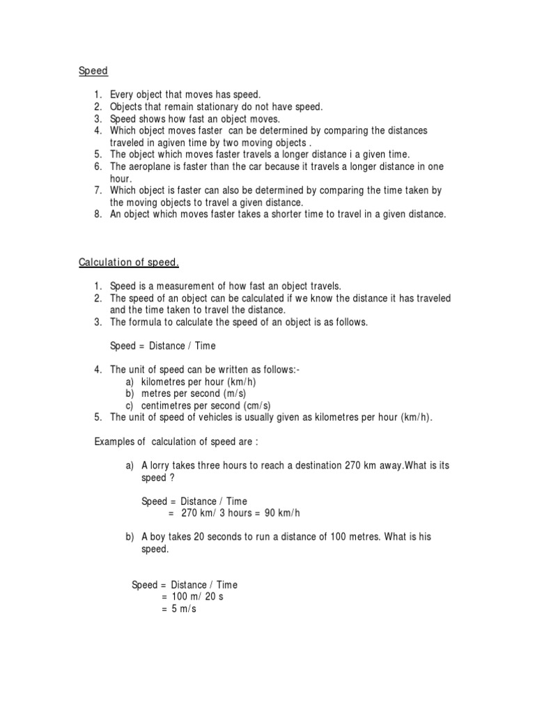 10 Speed Notes Section B and A, PDF, Speed