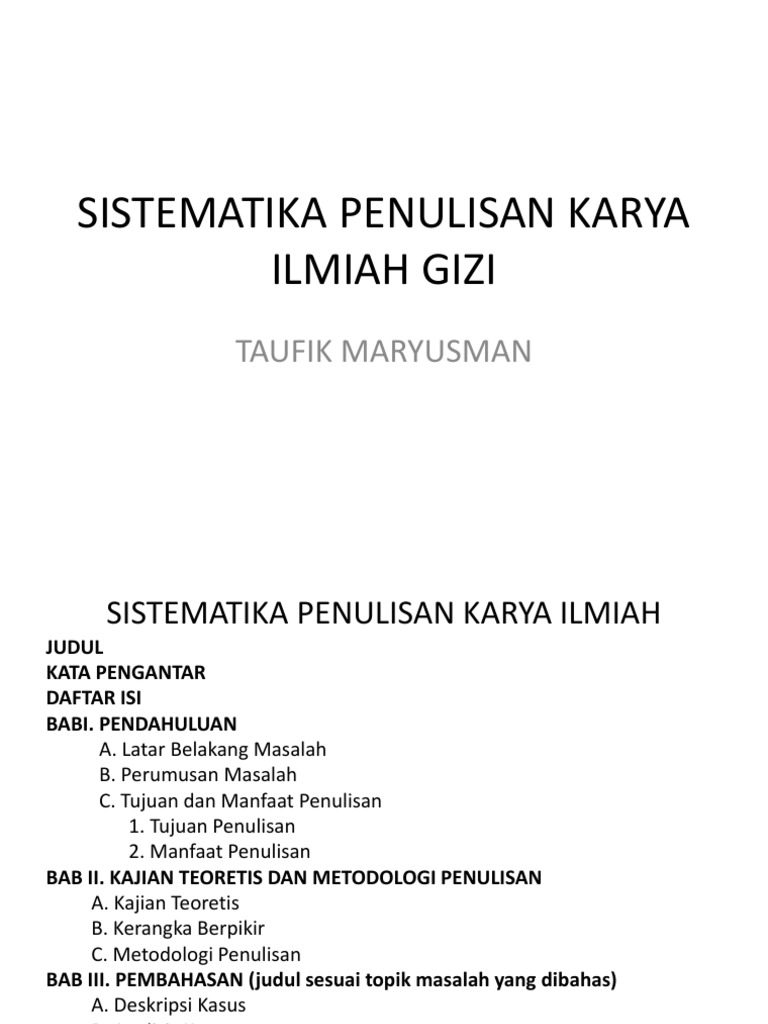 Sistematika Penulisan Karya Ilmiah Gizi