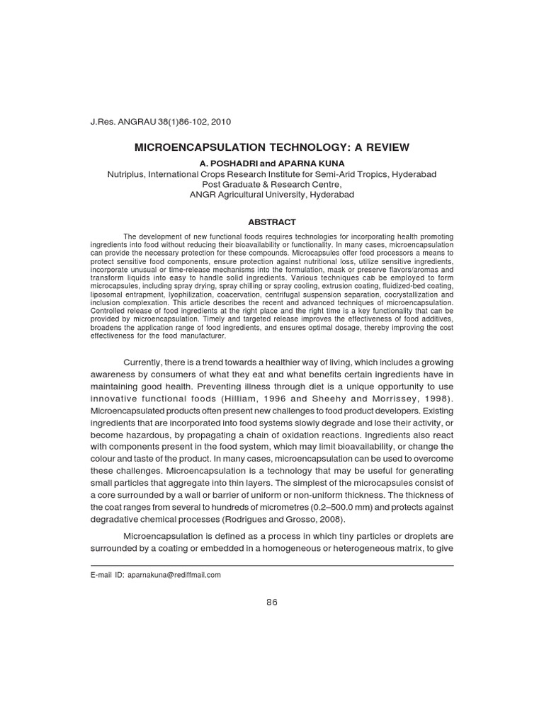 Food Industry Microencapsulation | PDF | Wellness | Science & Mathematics