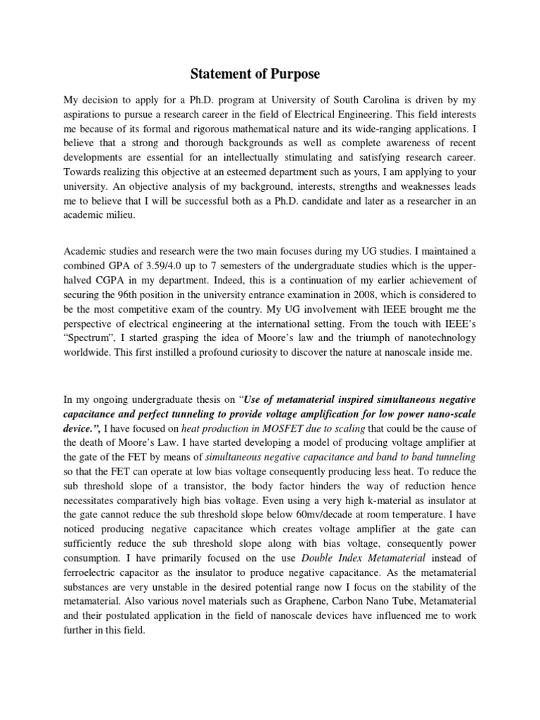 Statement of Purpose_carolina | Nanotechnology | Metamaterial