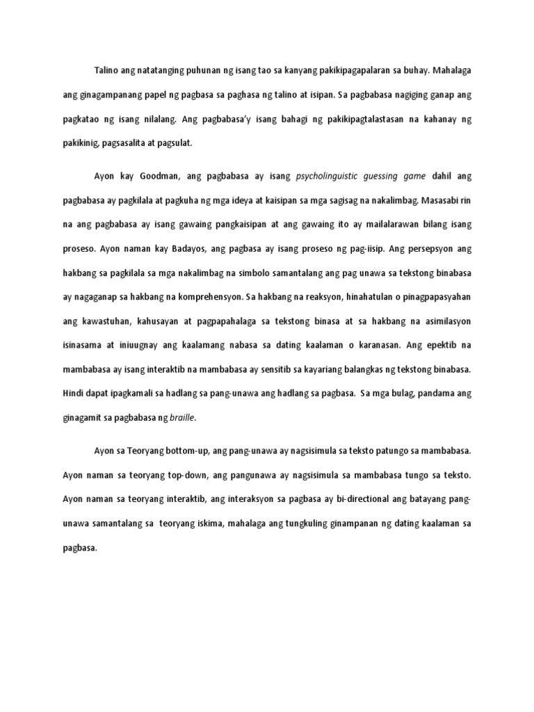 Talino Ang Natatanging Puhunan Ng Isang Tao Sa Kanyang Pakikipagapalaran Sa Buhay Docx