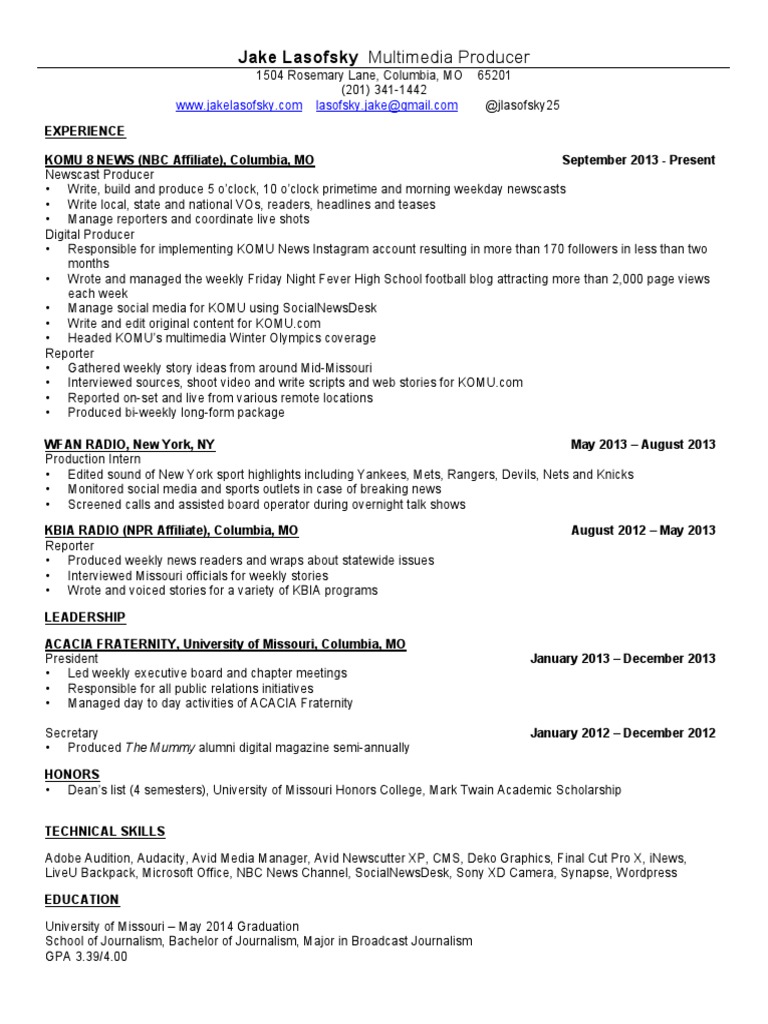 Multimedia Producer Resume Overview | PDF | News Broadcasting | Nbc