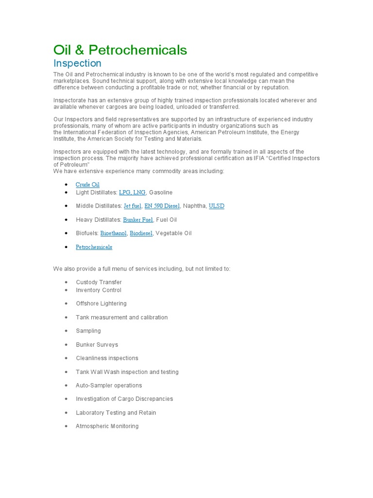 Oil & Petrochemicals: Inspection | PDF | Business
