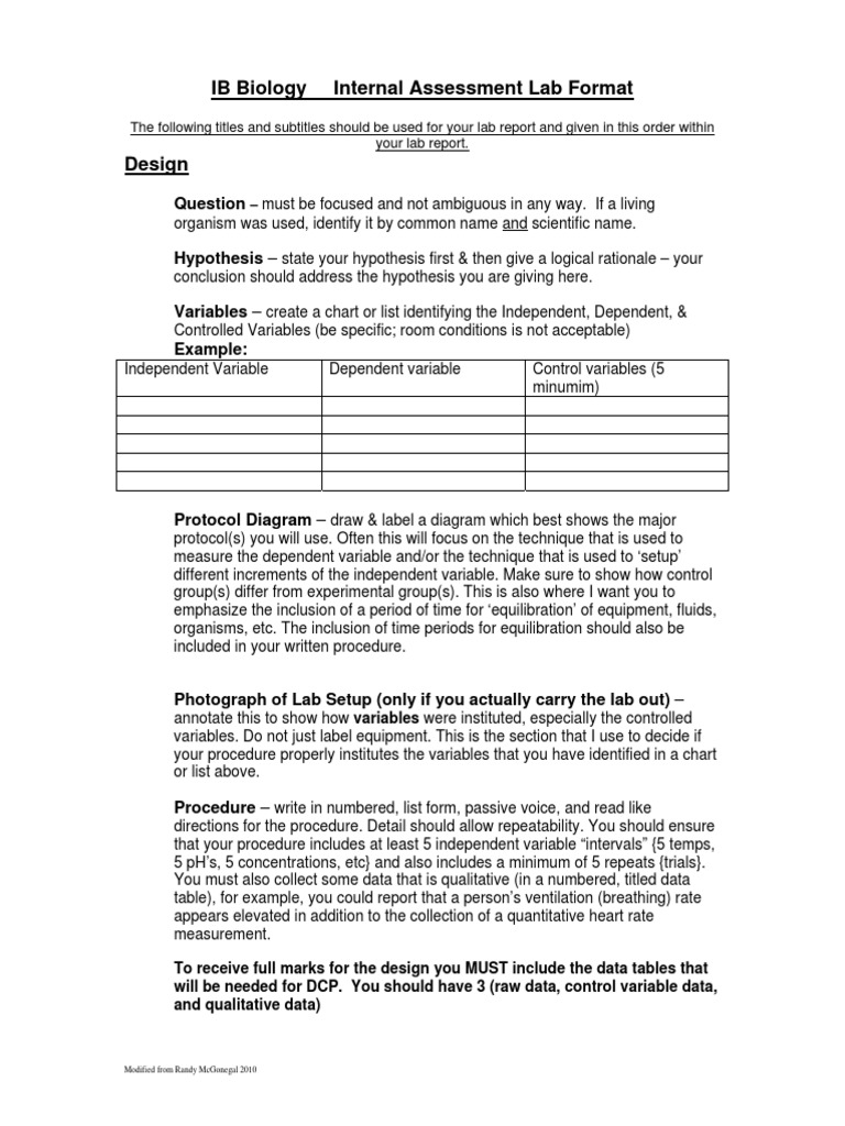 I A Lab Report Format  PDF For Ib Lab Report Template