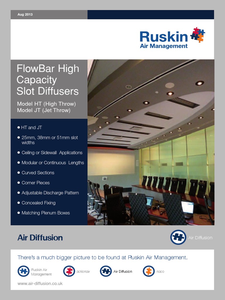 FlowBar High Capacity Slot Diffusers Model HT (High Throw) and JT (Jet