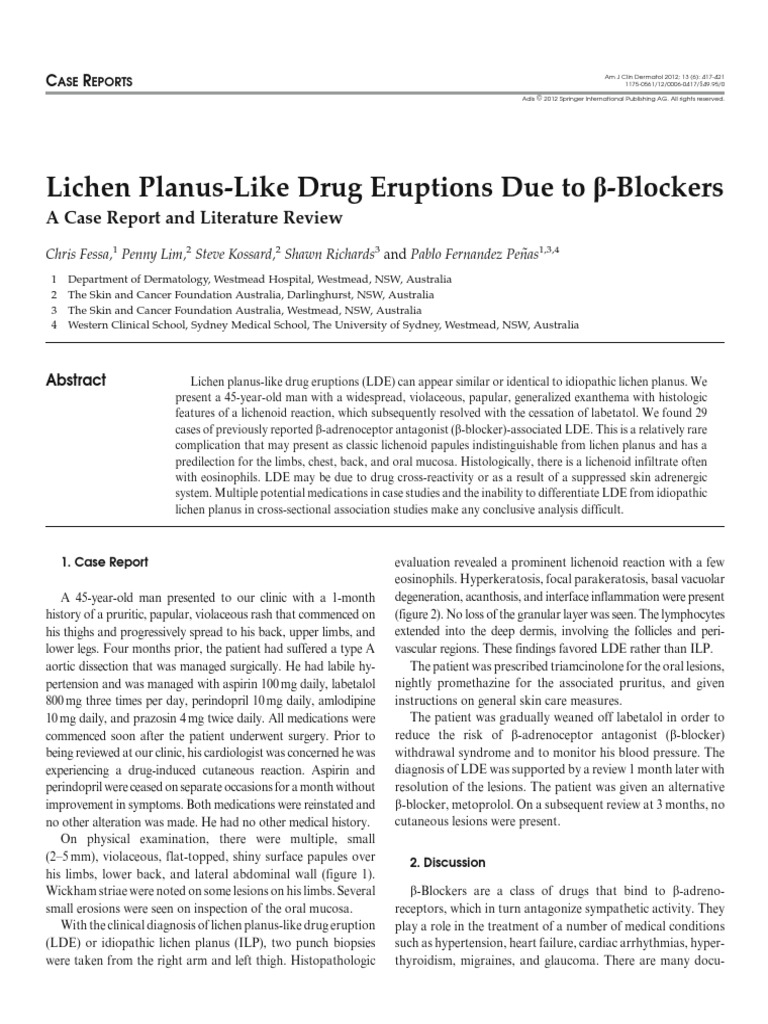 b-Blockers and Lichen Planus-Like Eruptions | PDF | Psoriasis | Medical ...