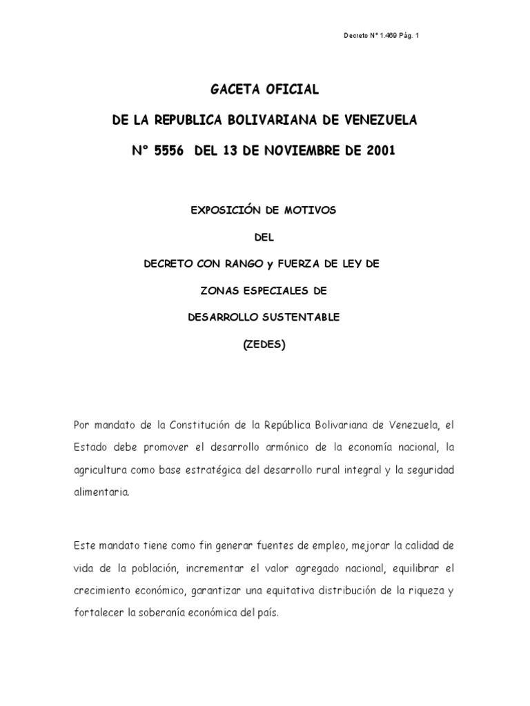 Ley de Zonas Especiales de Desarrollo Sustentable | PDF | Venezuela ...