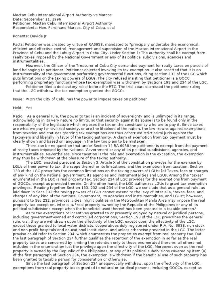 Mactan Cebu International Airport Authority Vs Marcos PDF Federal
