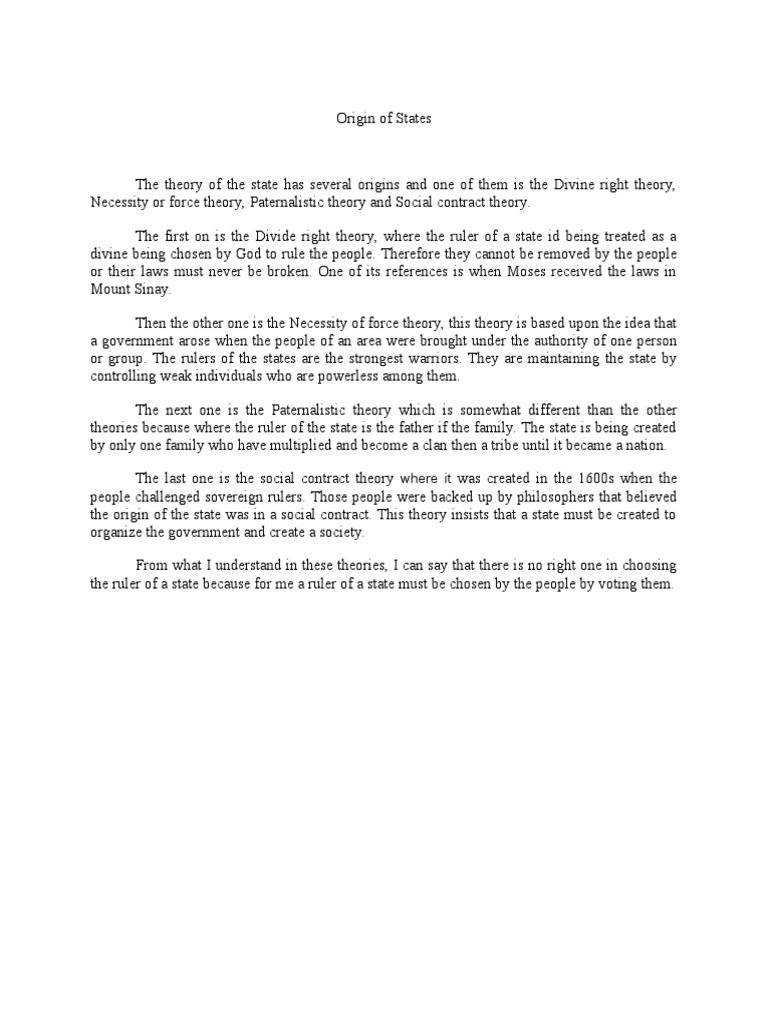 Force Theory Of Origin Of State