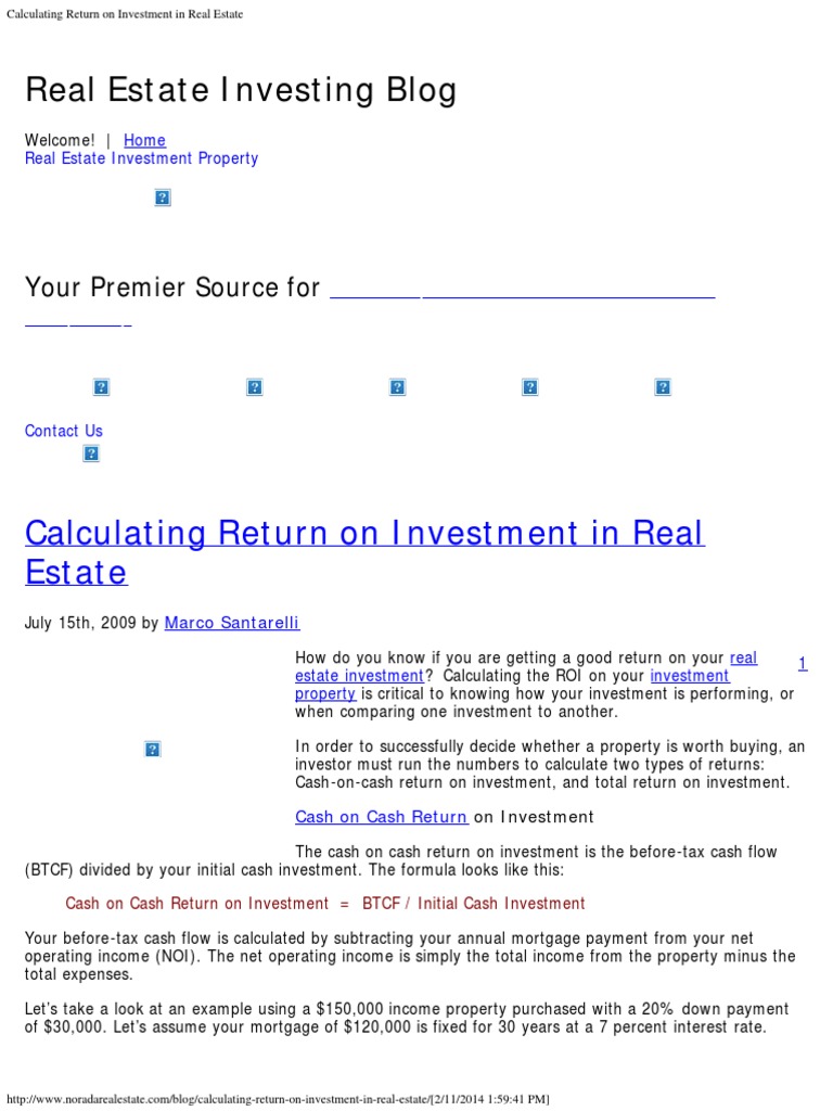 Calculating Return On Investmen!   t In Real Estate Return On - 