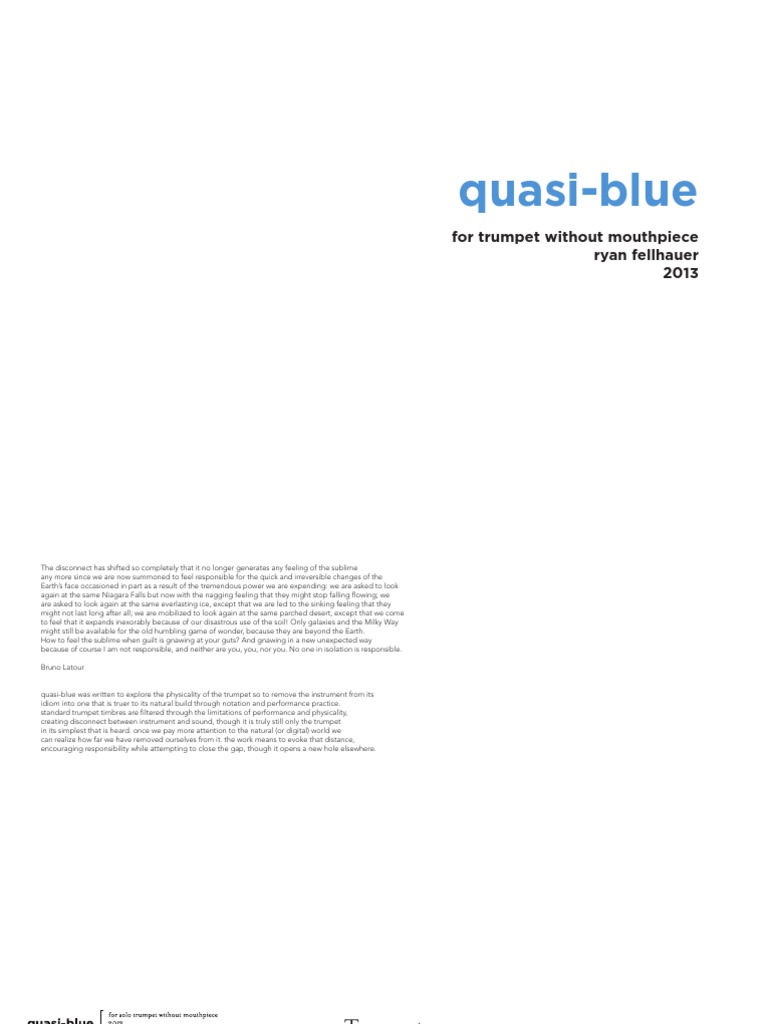 Quasi-Blue, For Solo Trumpet | PDF | Hornbostel Sachs | Musical Instruments