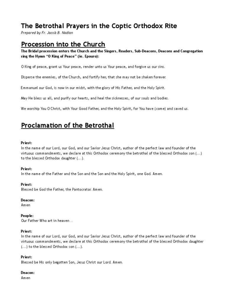 Coptic Orthodox Betrothal Ceremony Prayers | PDF | Eastern Orthodox ...