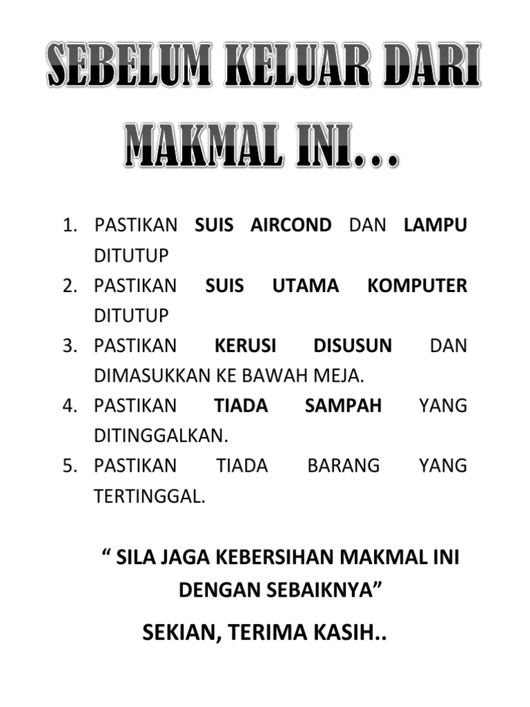 Pastikan Suis Aircond Dan Lampu Ditutup