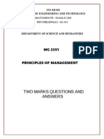 MG 2351 Principles of Management: Two Marks Questions and Answers