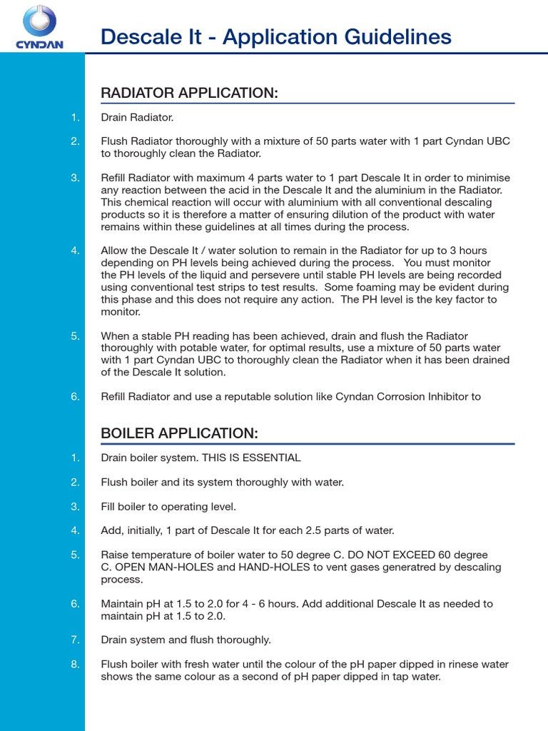 Descale It - Application Guidelines | PDF | Solution | Boiler