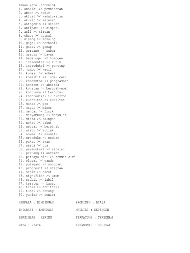 Psikotes Daftar Lawan Kata