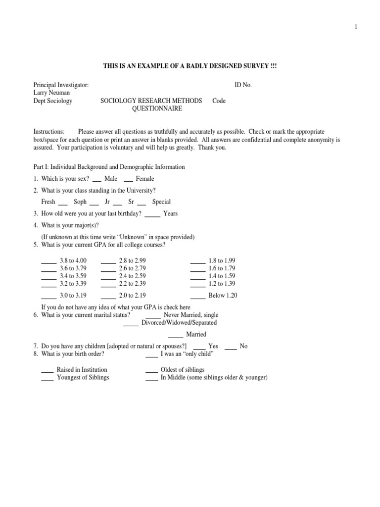 Bad Questionnaire Example Race And Ethnicity In The United States