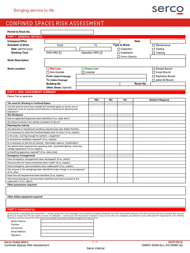 Confined Spaces Risk Assessment: From To Maintenance Inspection Testing