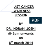 Breast Cancer Awareness Session BY Dr. Indrani Joshi at 5pm Onwards On 8 March 2014