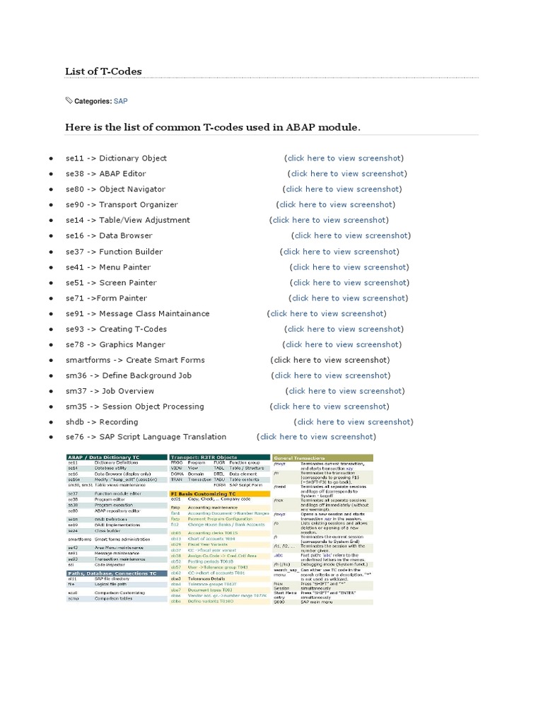 List of ABAP T-CODE | PDF