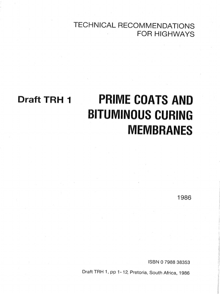 TRH1 Prime Coats and Bituminous Curing Membranes PDF Asphalt
