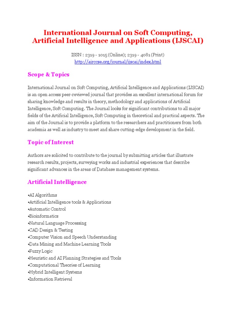 AI & Soft Computing Journal Overview | PDF | Art
