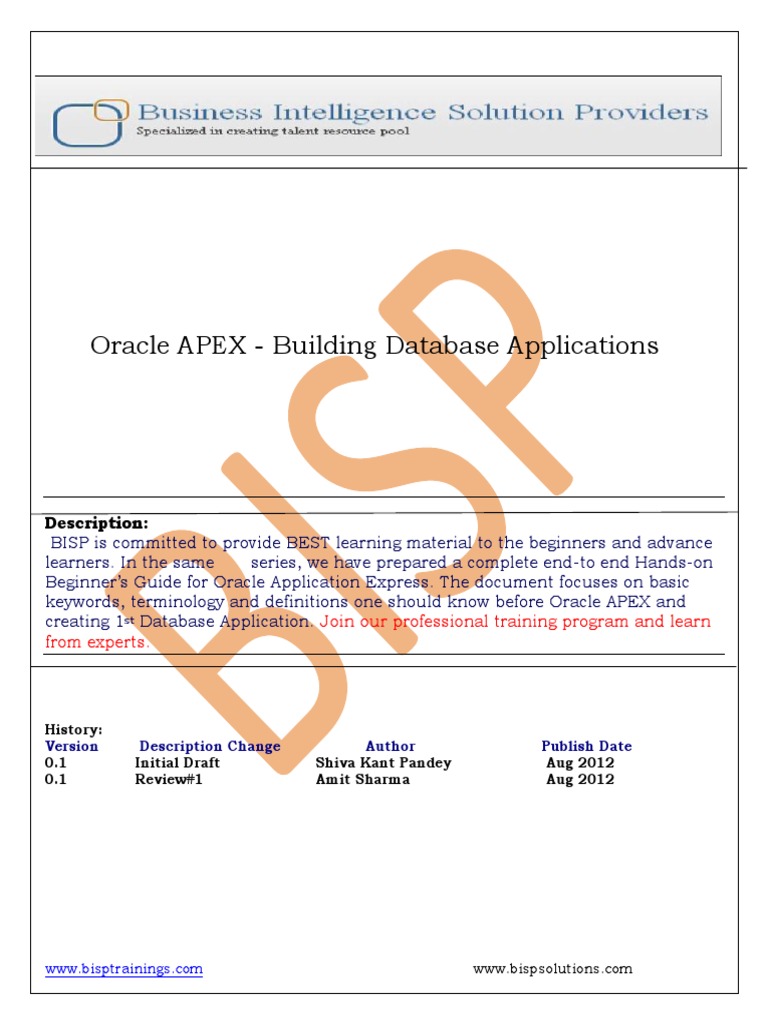 Oracle APEX Database Application Guide | PDF | Spreadsheet | Databases