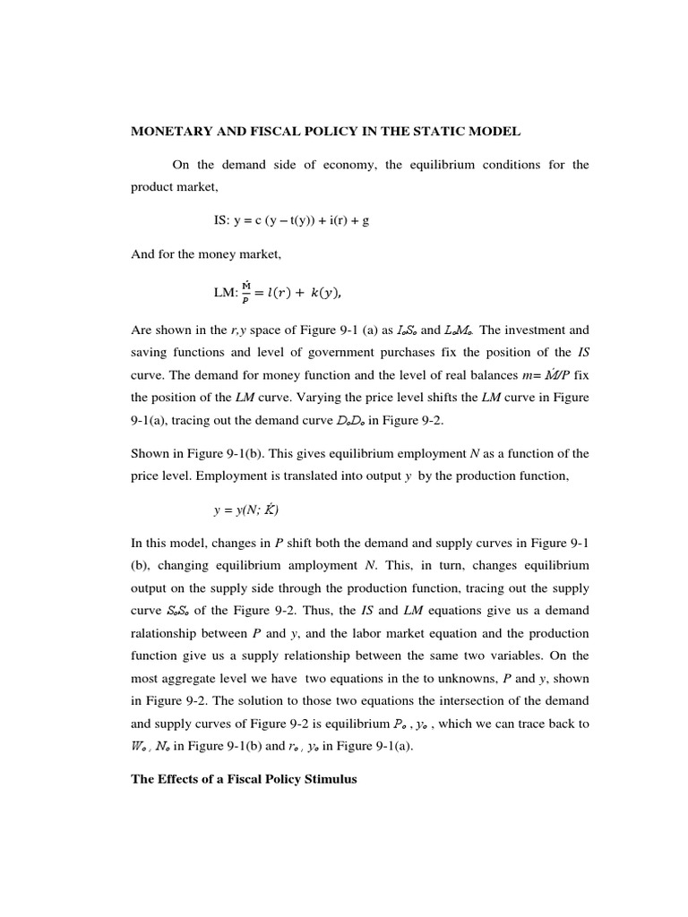 Monetary and Fiscal Policy in The Static Model | PDF | Supply And ...