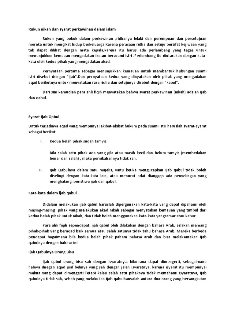 Rukun Nikah Dan Syarat Perkawinan Dalam Islam