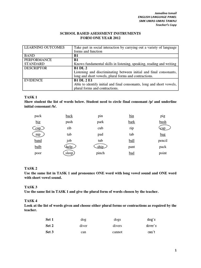 Jamalina Ismail English Language Panel SMK Umas-Umas Tawau Teacher's | PDF