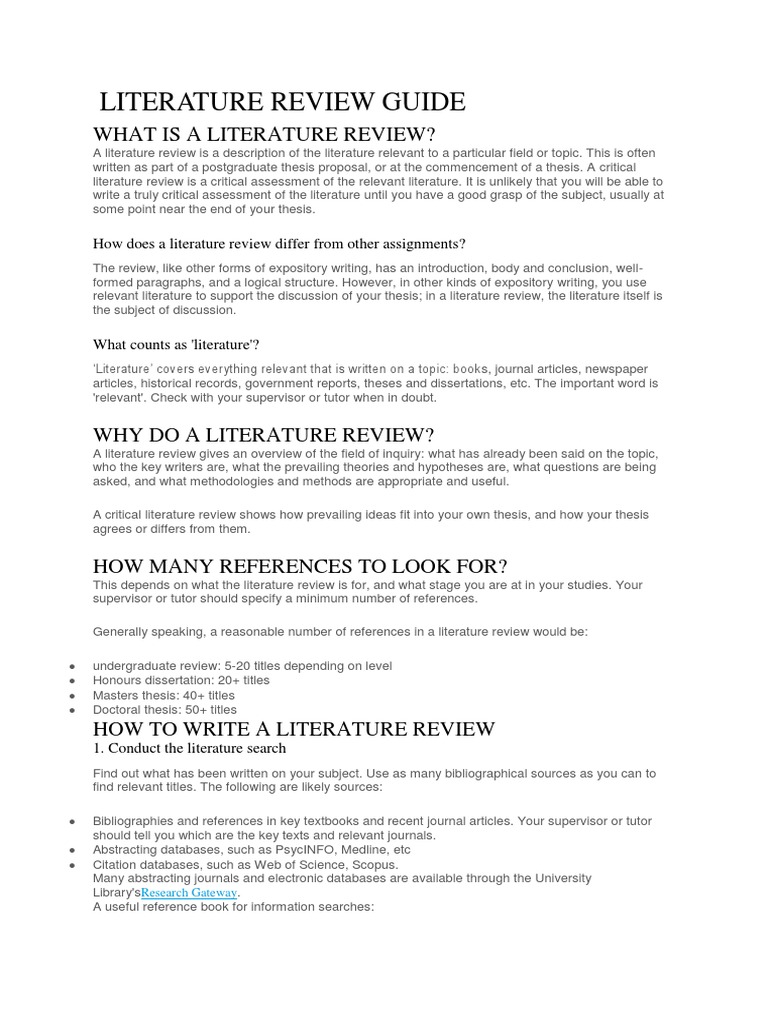 Literature Review Guide  PDF  Literature Review  Thesis