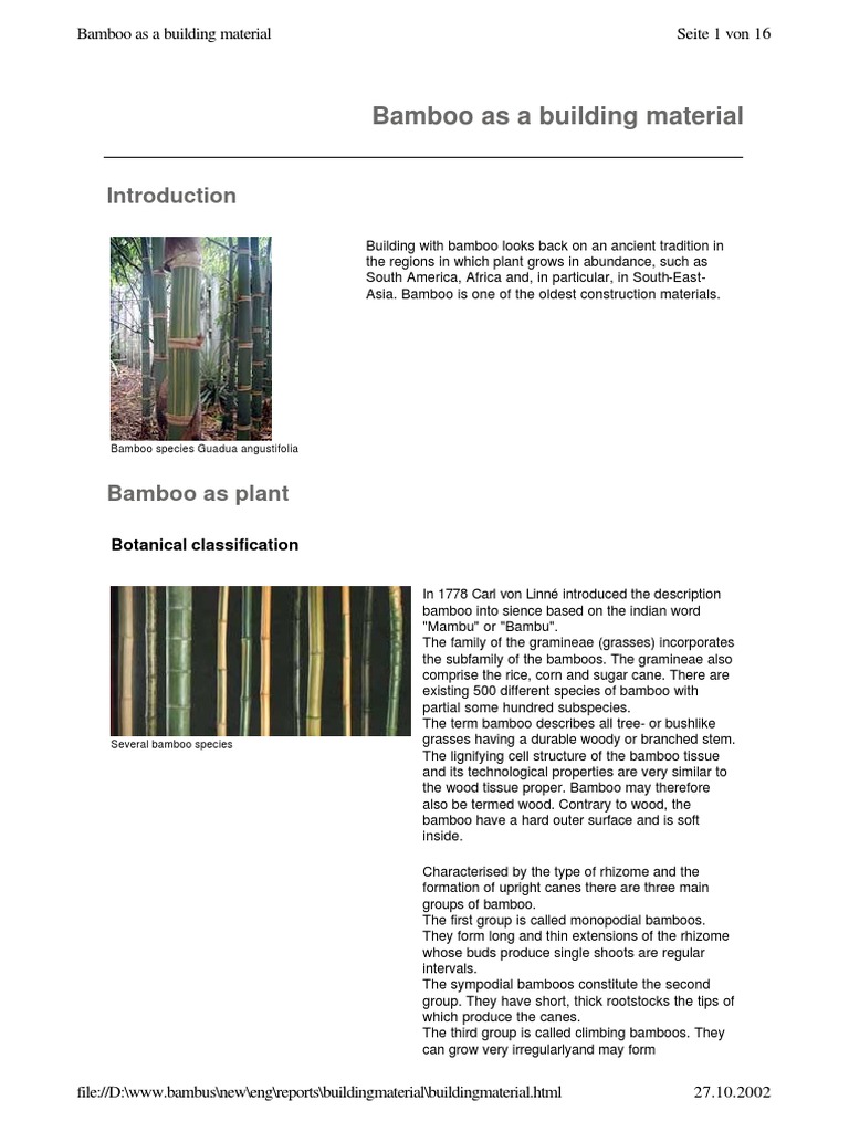 Bamboo As A Building Material | PDF