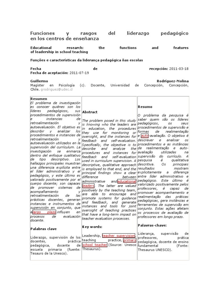 Liderazgo Pedagógico en Educación Escolar | PDF | Plan de estudios ...