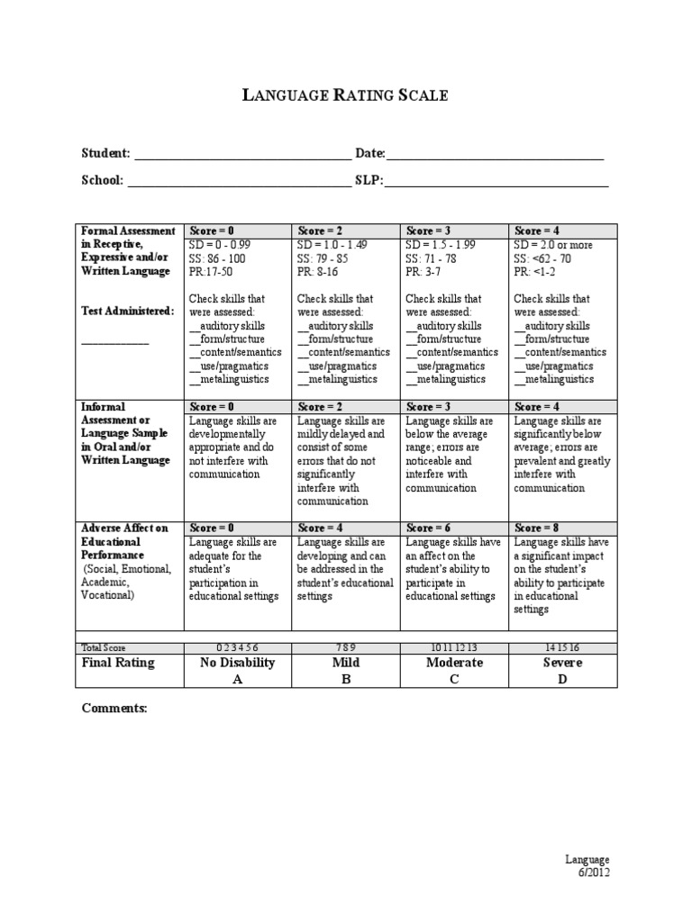 Language Assessment Rating Scale | PDF