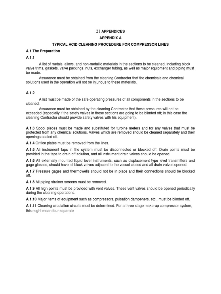Typical Acid Cleaning Procedure For Compressor Lines PDF