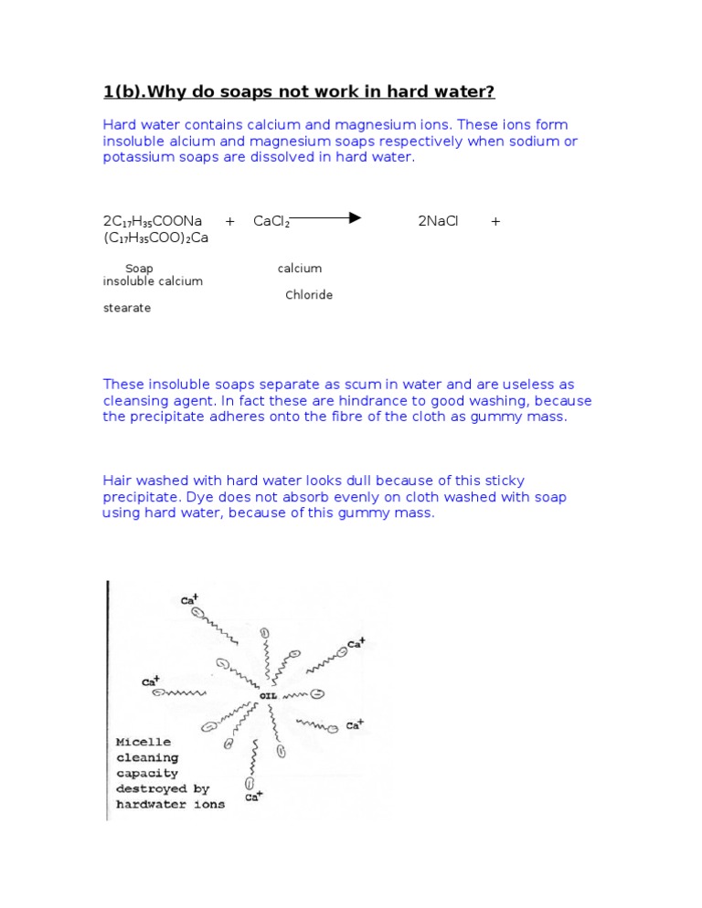 1 (B) .Why Do Soaps Not Work in Hard Water? 2C H Coona + Cacl 2nacl