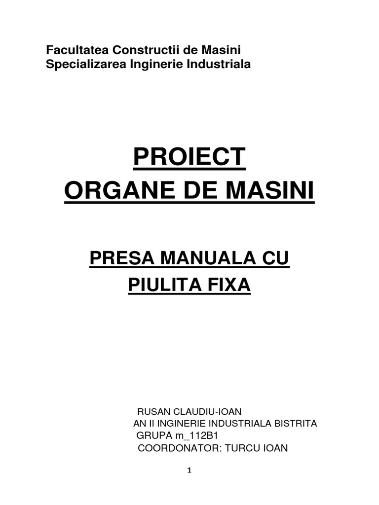 Proiect Organe De Masini Rusan Claudiu Ioan