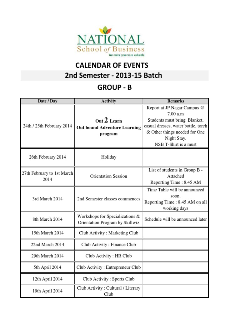 Semester Time Table | PDF