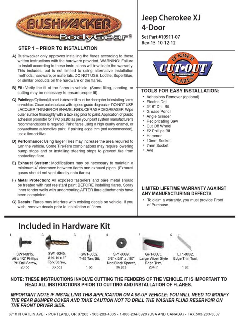 Bushwacker Jeep Cherokee XJ Pocket Style Fender Flares Installation