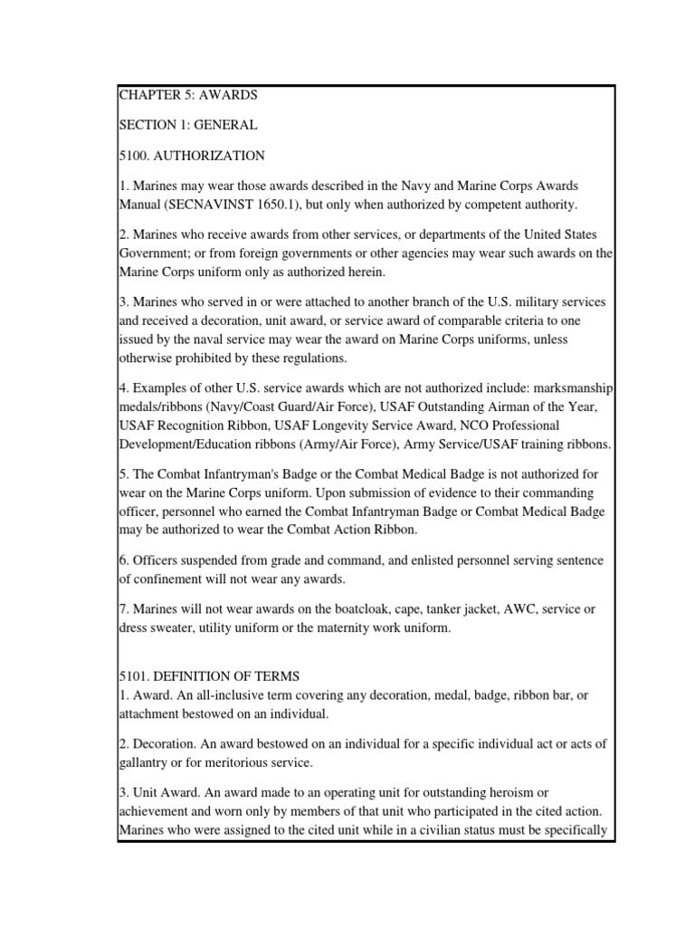 Marine Corps Uniform Regulations Ch5 United States Marine Corps
