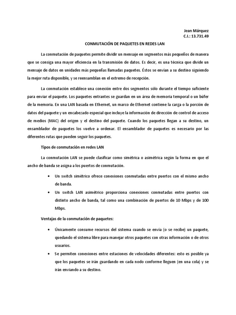 Conmutación de Paquetes en Redes LAN | PDF | Conmutador de red | Red de ...
