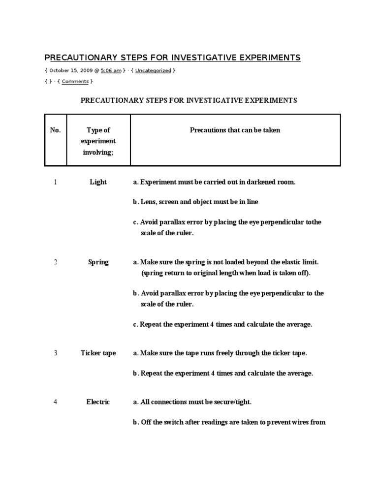 Precautionary Steps For Investigative Experiments | PDF | Thermometer ...