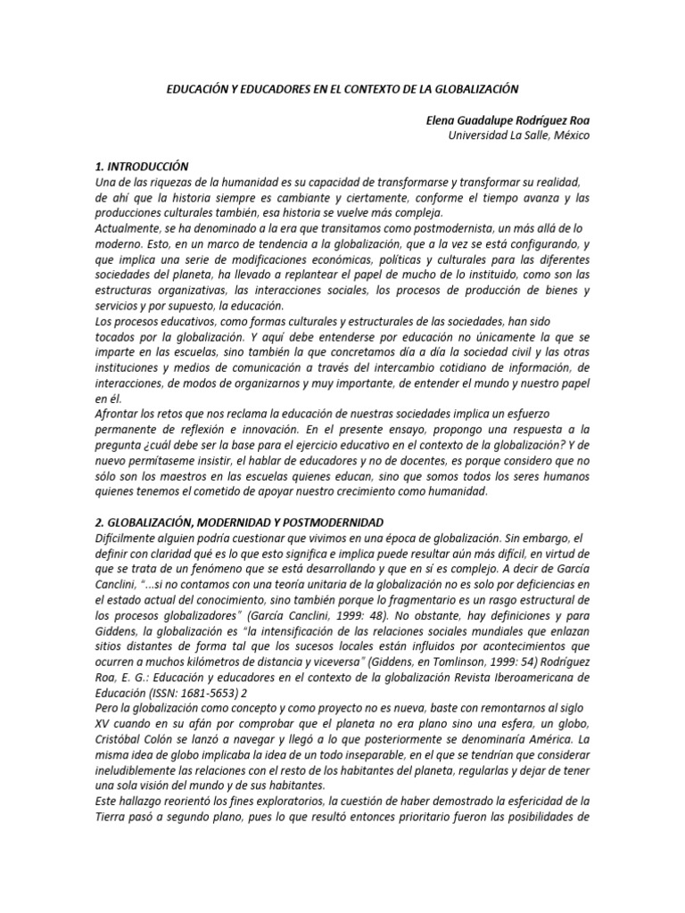 Educación y Educadores en El Contexto de La Globalización | PDF ...