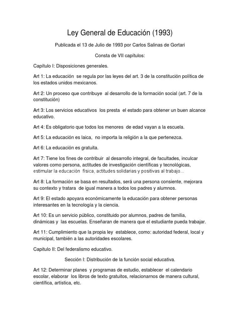 Resumen de la Ley General de Educación 1993 | PDF | Jardín de infancia ...