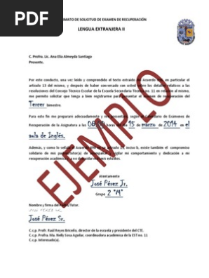 Formato Ejemplo De Solicitud De Examen De Recuperacion Pdf Prueba Evaluacion Educacion Secundaria