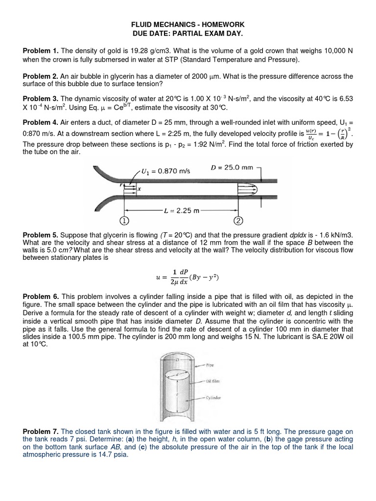 Fluid Mechanics Homework Problems | PDF | Science & Mathematics